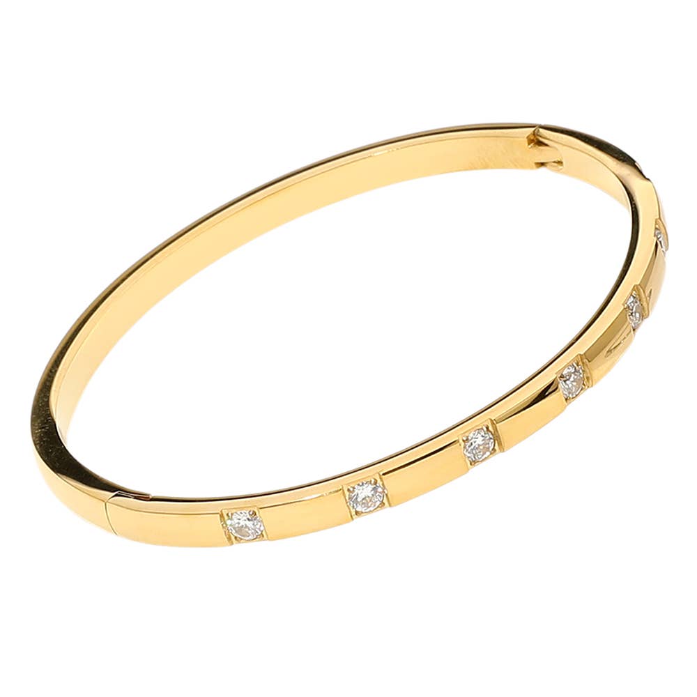 Stone Paved Hinged Bangle Bracelet: Gold
