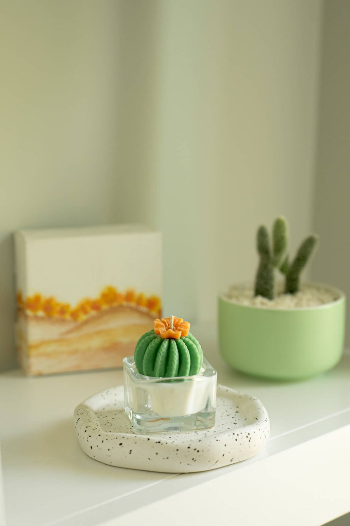 Barrel Cactus Tealight Candles: Green w/ red