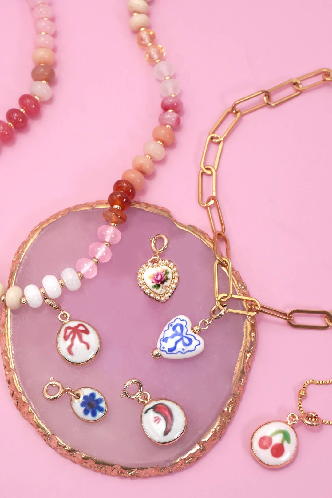 Porcelain Flower Pearl Bag Charm