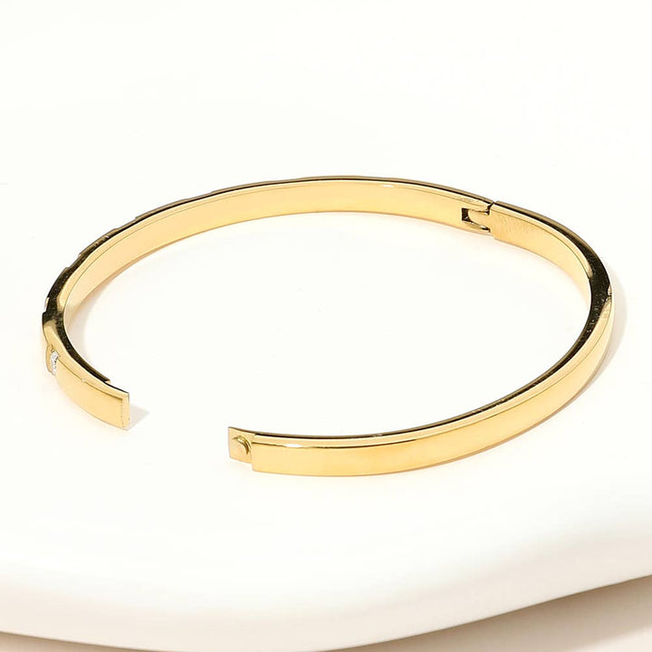 Stone Paved Hinged Bangle Bracelet: Gold