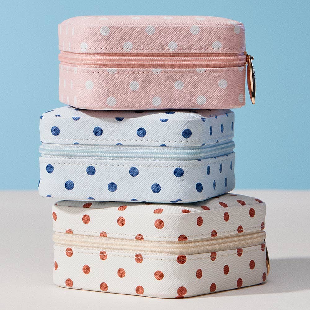 Polka Dot Pattern Print Portable Square Jewelry Box: Blue