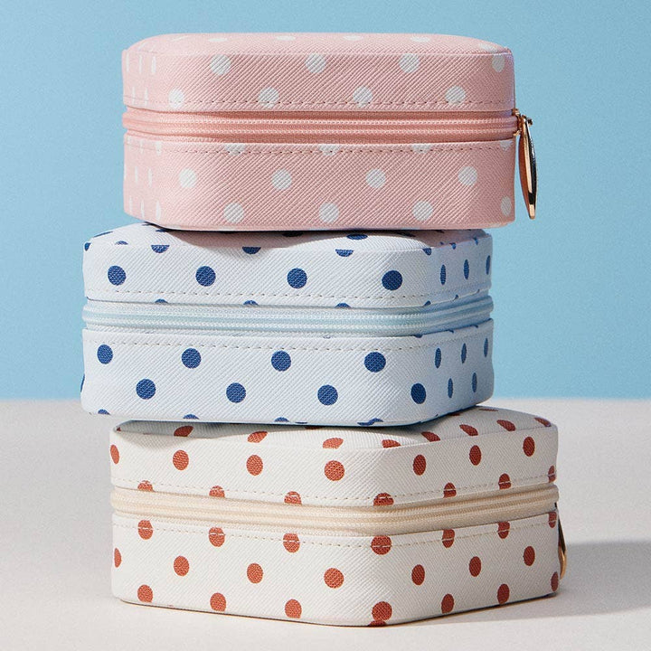 Polka Dot Pattern Print Portable Square Jewelry Box: Blue