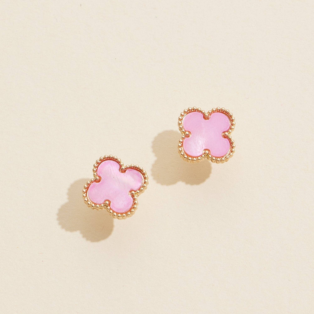 Enamel Quatrefoil Stud Earrings: GD / ONE