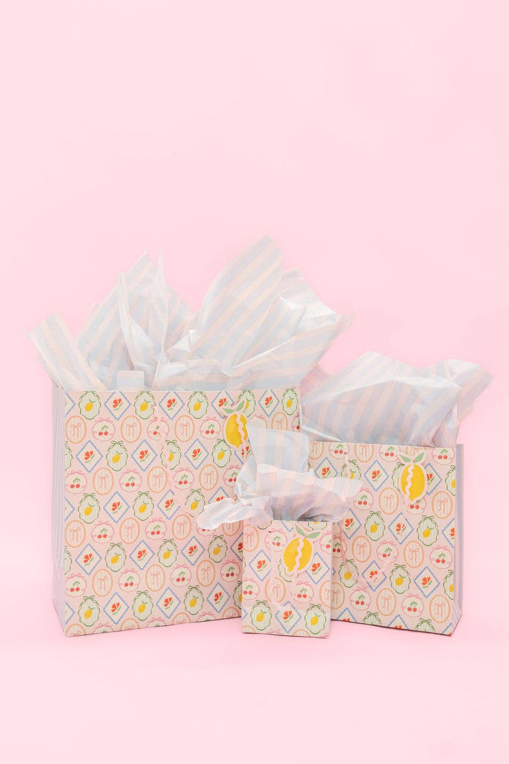 Fruit Cocktail + Stripe Gift Bag - Ric Rac Handle + Gift Tag: Medium