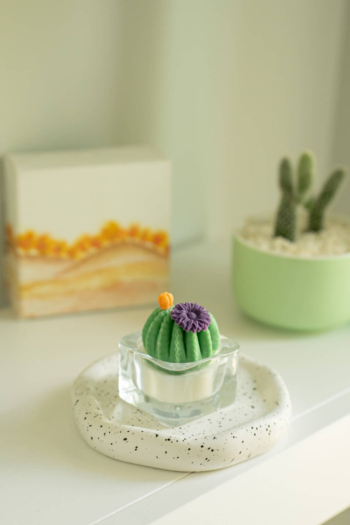 Barrel Cactus Tealight Candles: Green w/ red