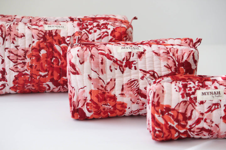 Terracotta floral print travel/makeup/organizer/bag-Set of 3