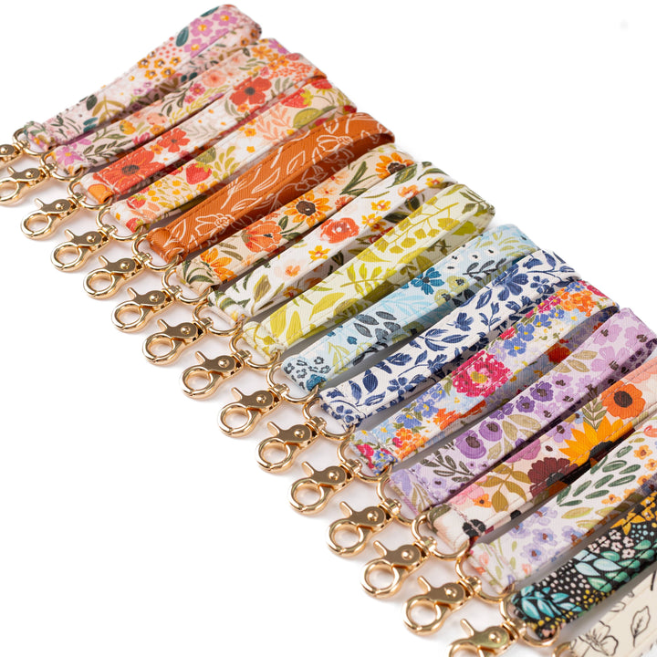 Floral Wristlet Keychain: Blue Stripes