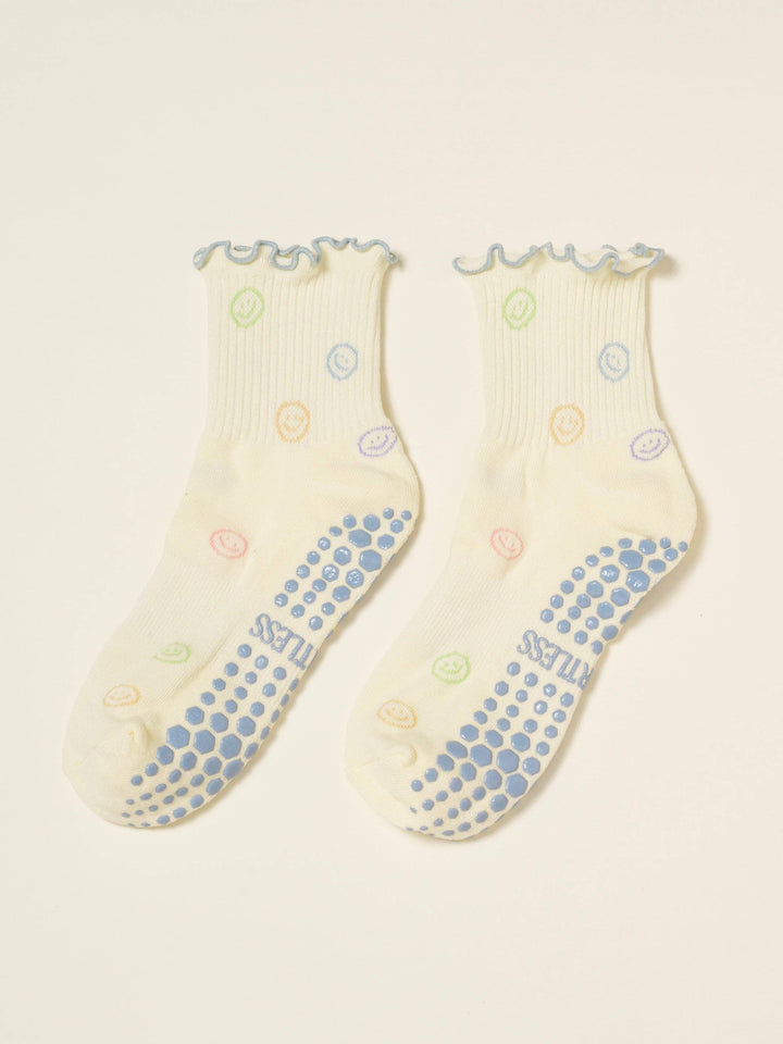 Smiley Face Ruffle Grip Sock