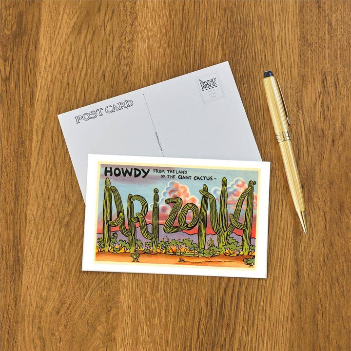 Postcard AZ-53 Howdy from Arizona, Cartoon Saguaros