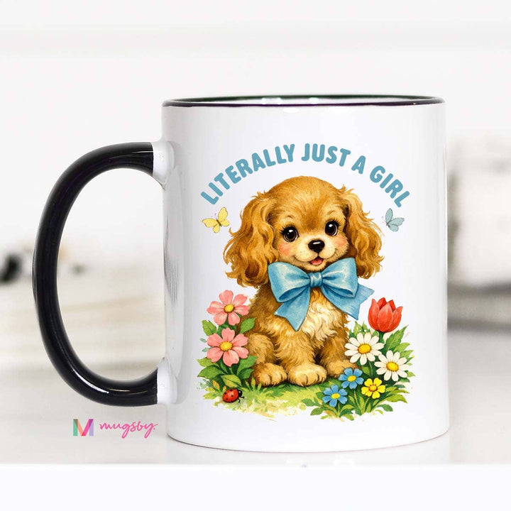 Literally Just a Girl Funny Coffee Mug, Vintage Mug: 11oz / Black rim/handle