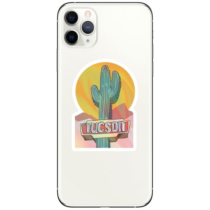 Tucson Saguaro Neon Sign Holographic Vinyl Sticker