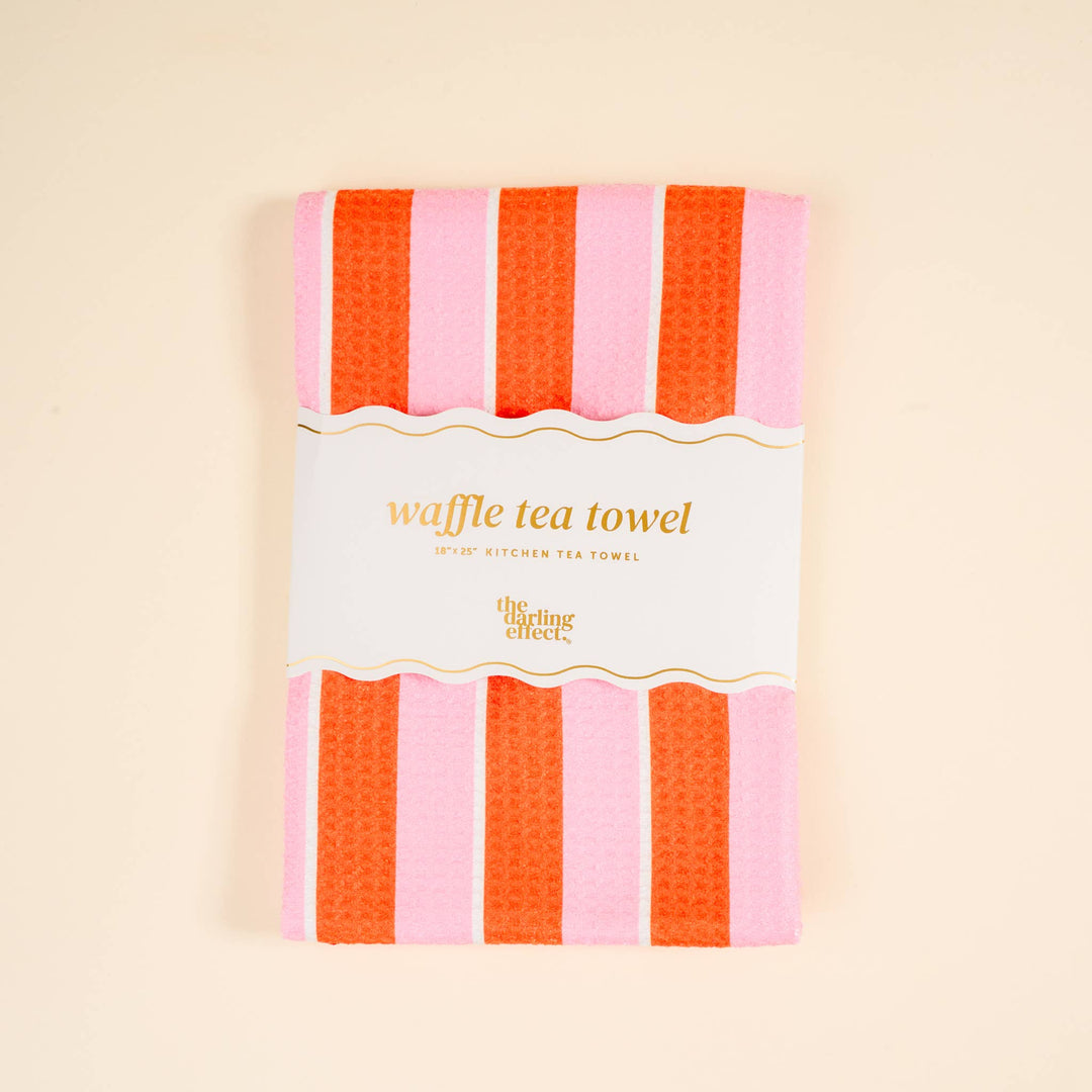 Waffle Tea Towel–Sicily Stripes Pink