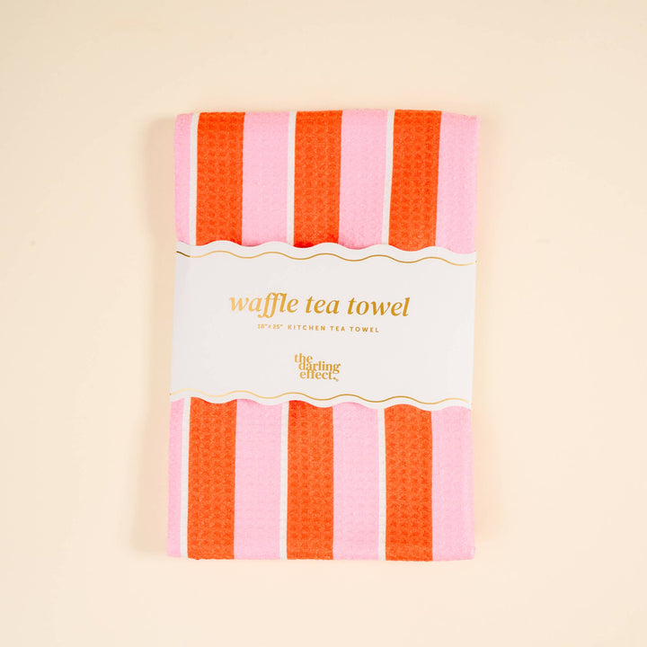 Waffle Tea Towel–Sicily Stripes Pink