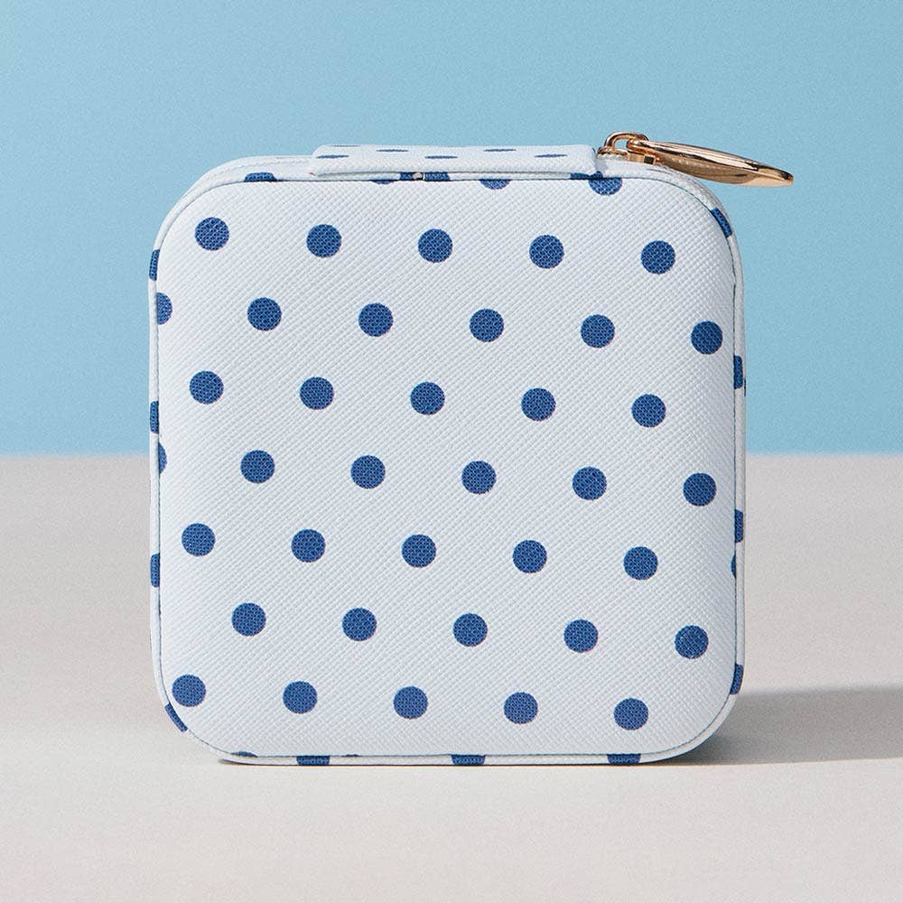 Polka Dot Pattern Print Portable Square Jewelry Box: Blue