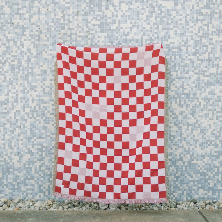 Pink and Red Checker Woven Blanket