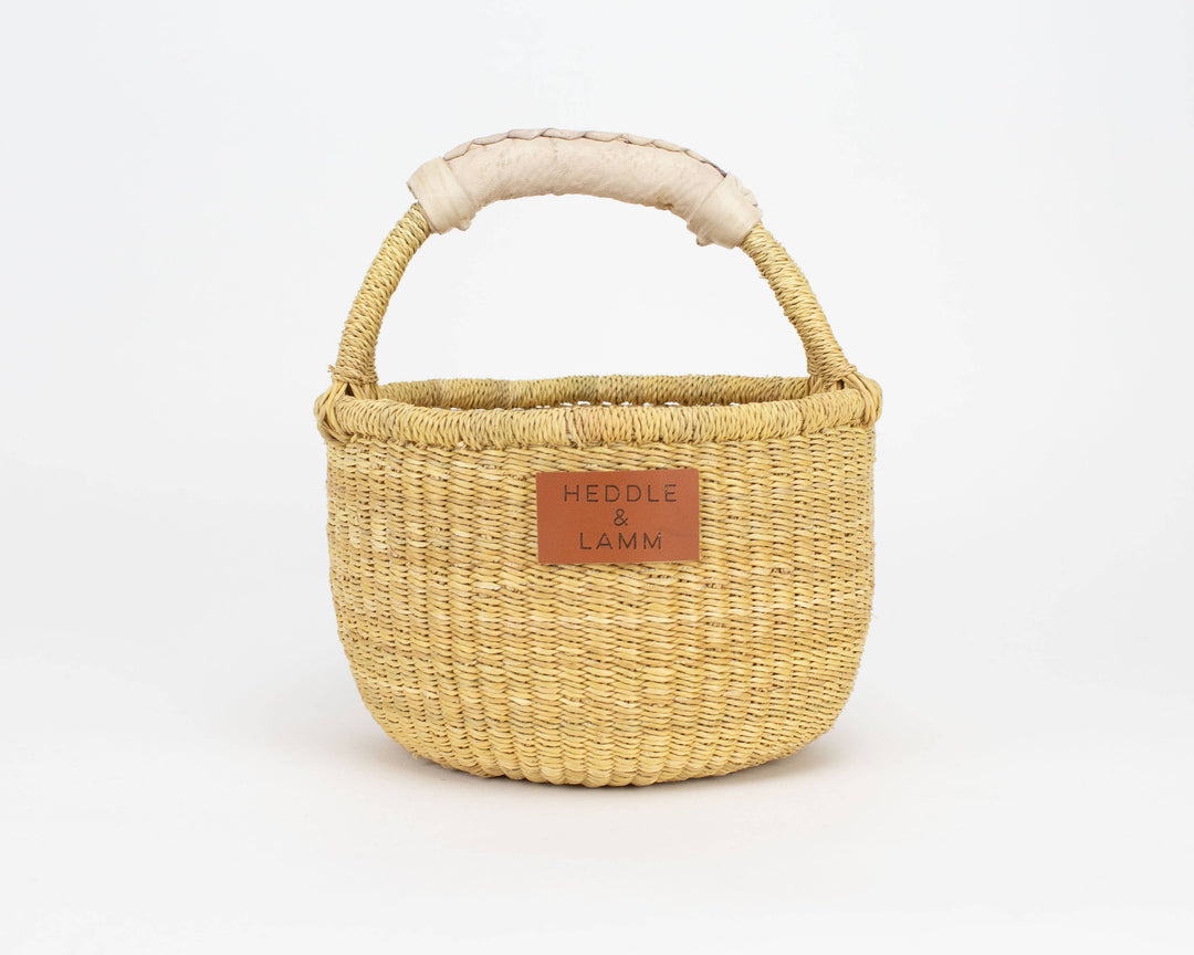 Kandiga Mini Bolga Basket- Natural Leather Handle