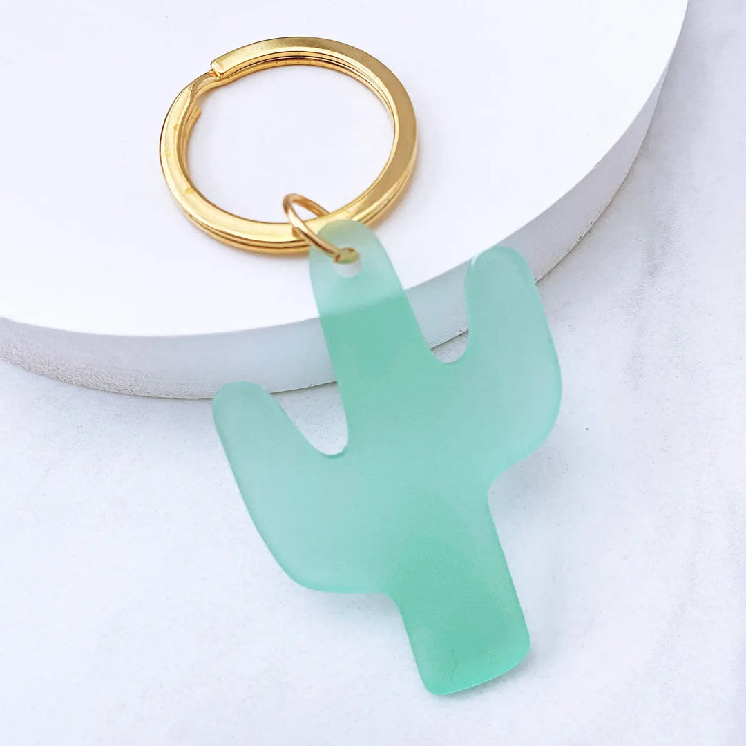 Acrylic Cactus Keyring – Mint Frosted