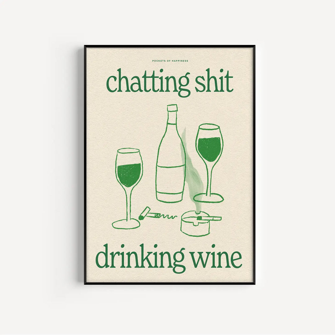 Chatting Drinking Wine Print A3