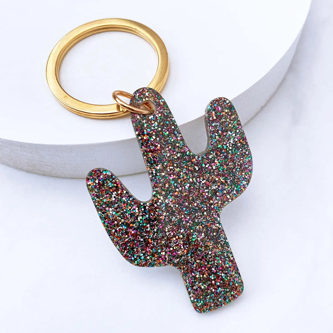 Acrylic Cactus Keyring – Galaxy Glitter