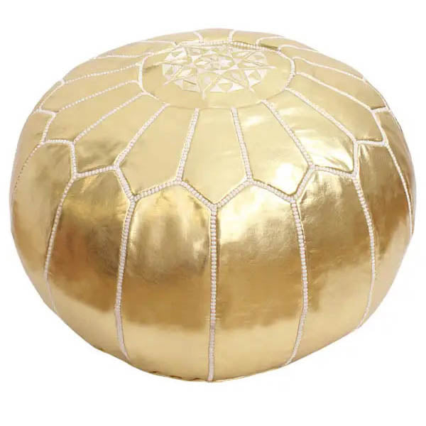 Gold Pouf, Moroccan Footstool – Vegan Leather
