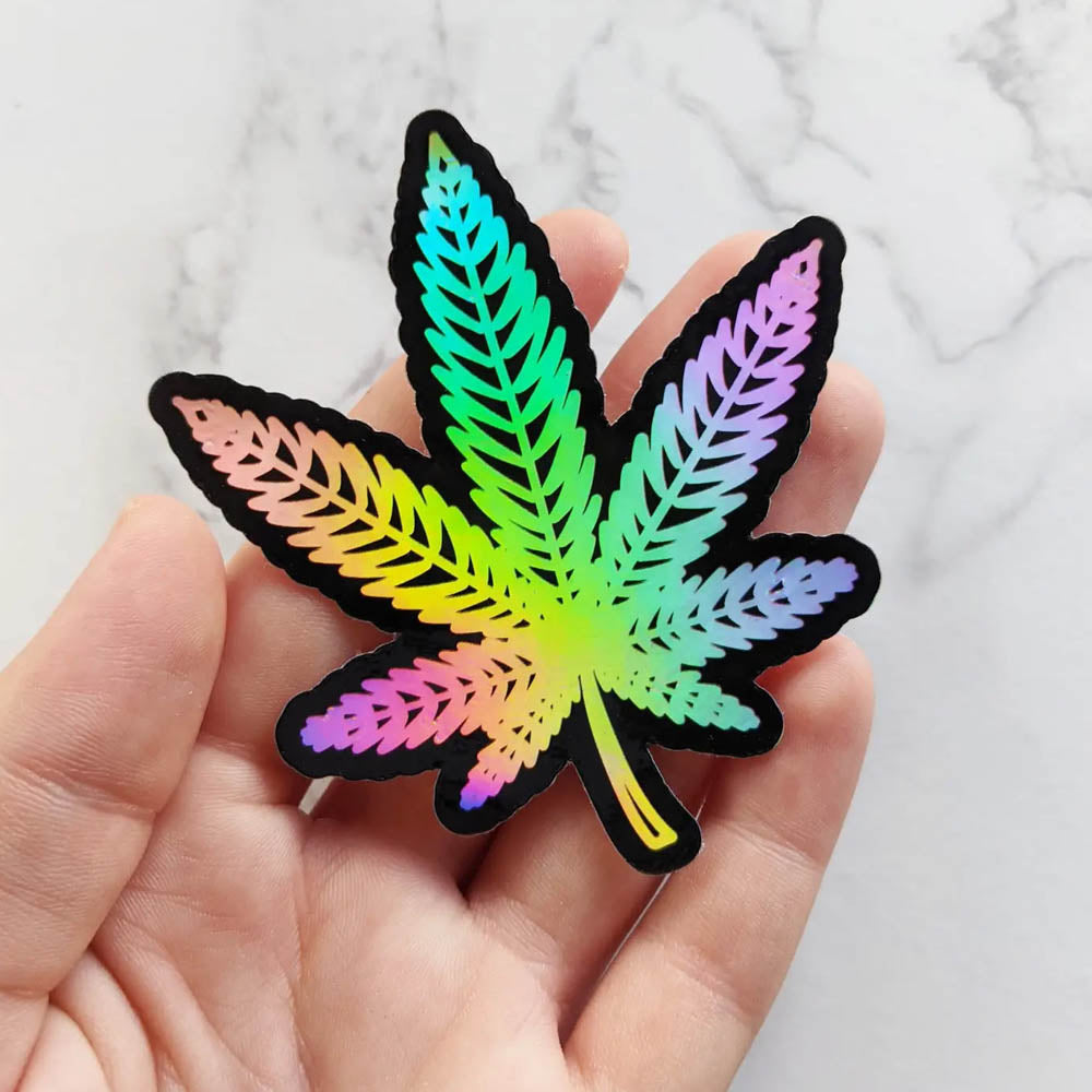 Cannabis Leaf Rainbow Holographic Vinyl Stickers