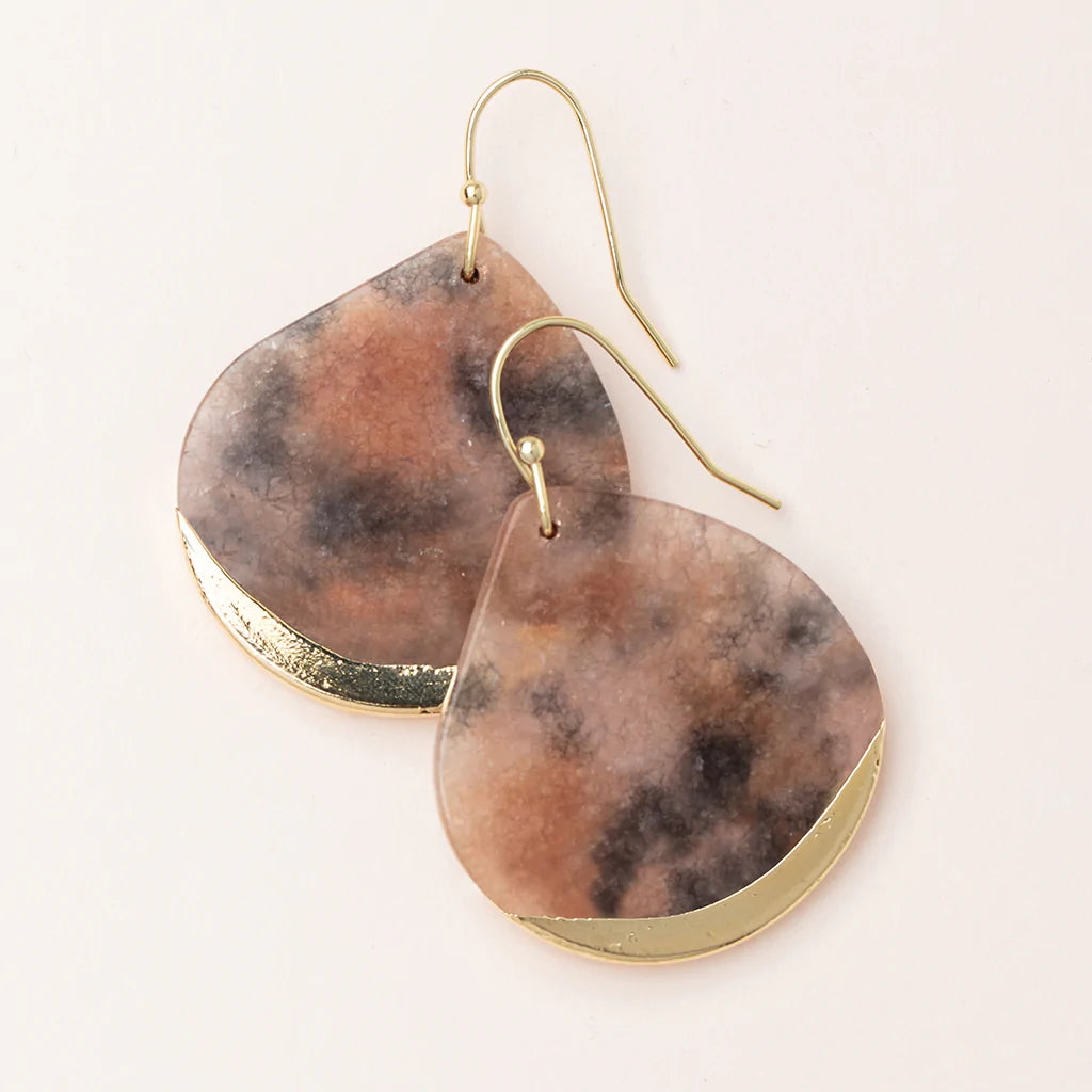 Fossil Pink Agate/Gold Teardrop Earring