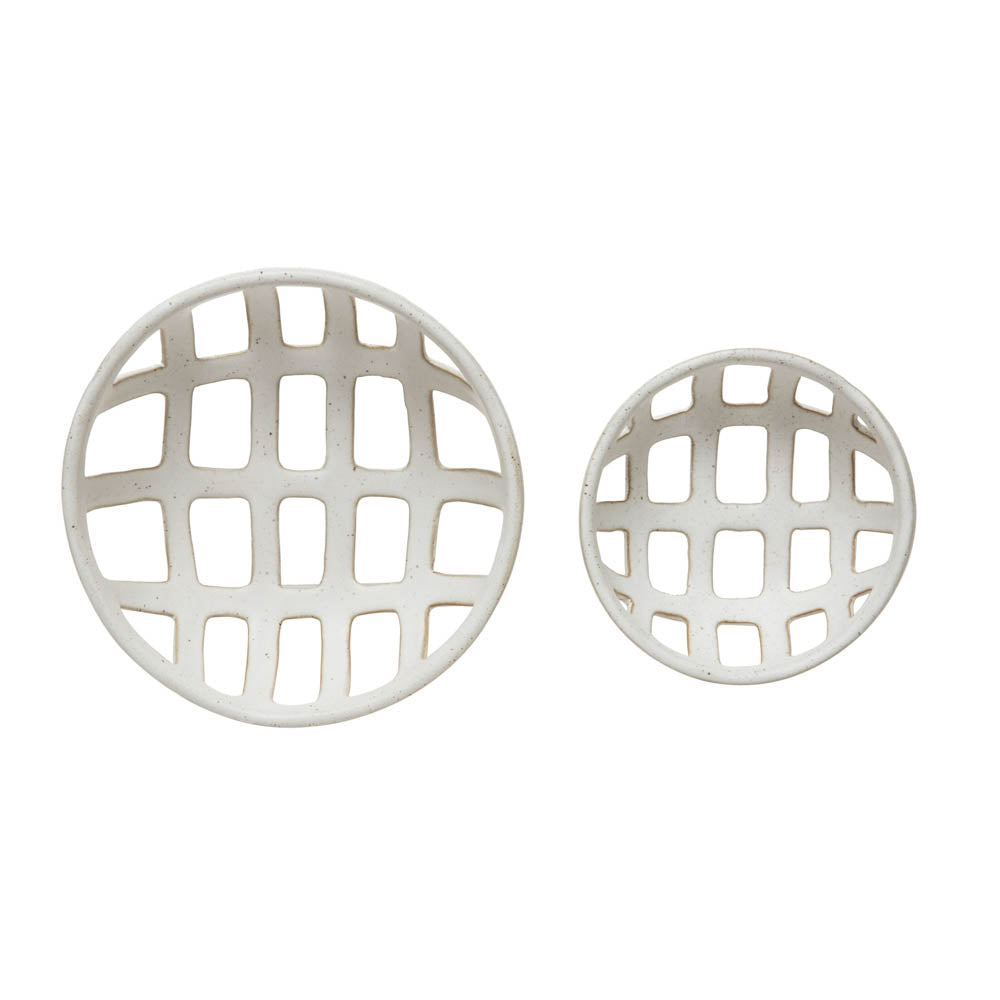 Handmade Stoneware Basket Bowls, White