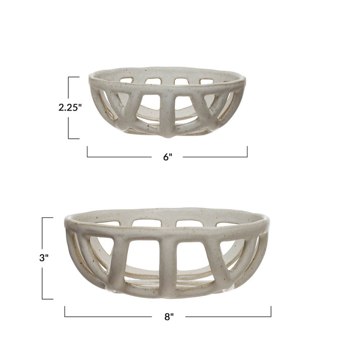 Handmade Stoneware Basket Bowls, White