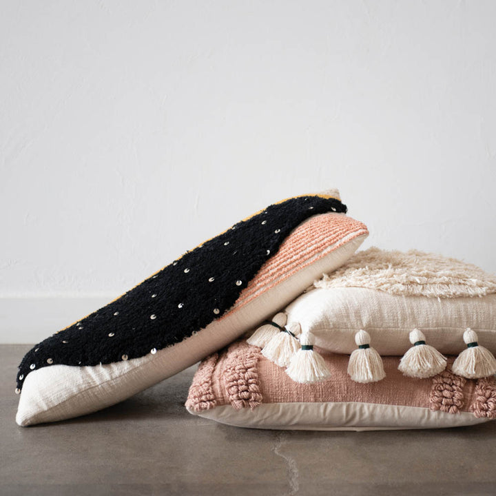 Woven Cotton Lumbar Pillow w/ Sequins