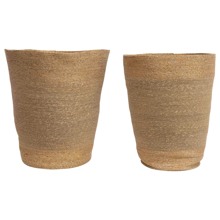 Hand Woven Natural Seagrass Baskets, Natural and Gold