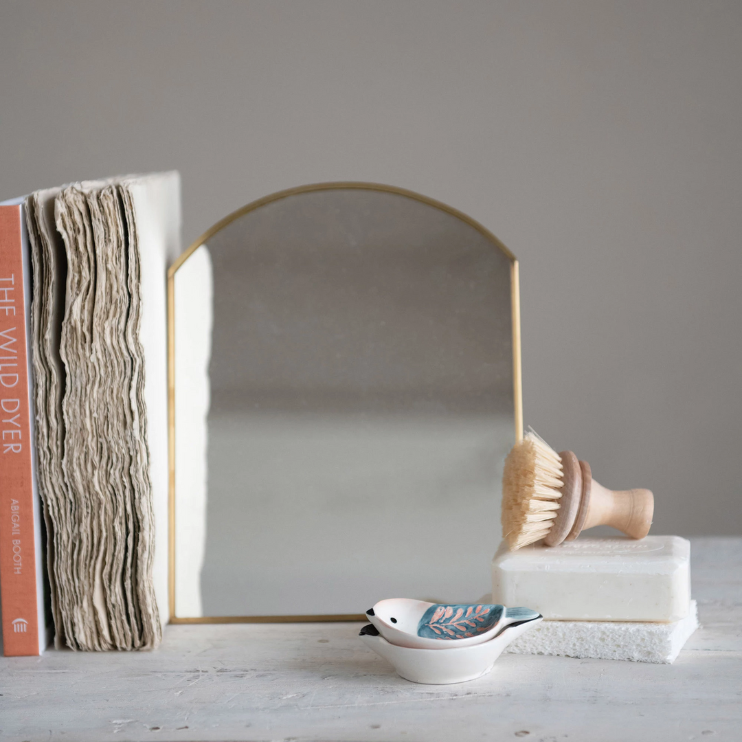 Metal Framed Standing Mirror, Brass