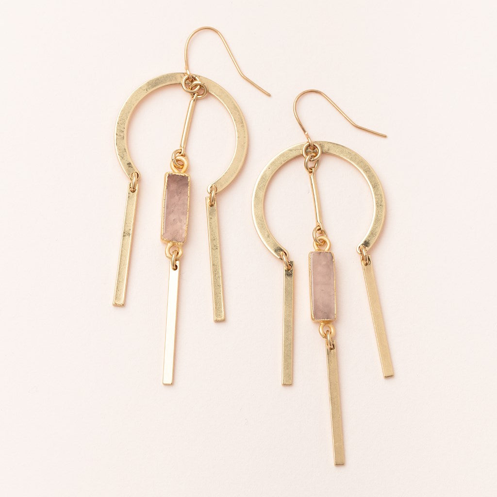 Dream Catcher Stone Earring - Rose Quartz/Gold