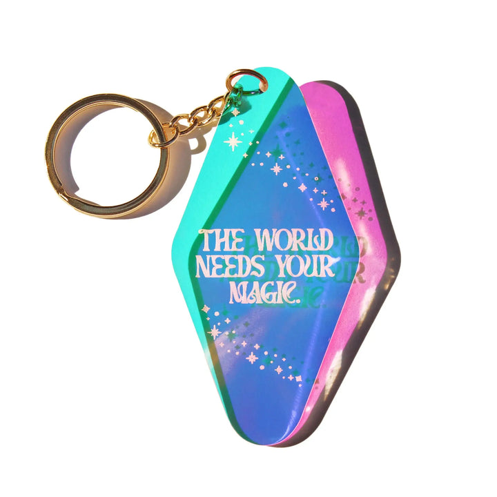 The World Needs Your Magic Iridescent Retro Motel Keychain