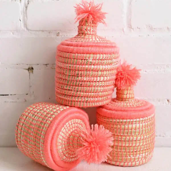 Mini Basket- Neon Coral Pompom