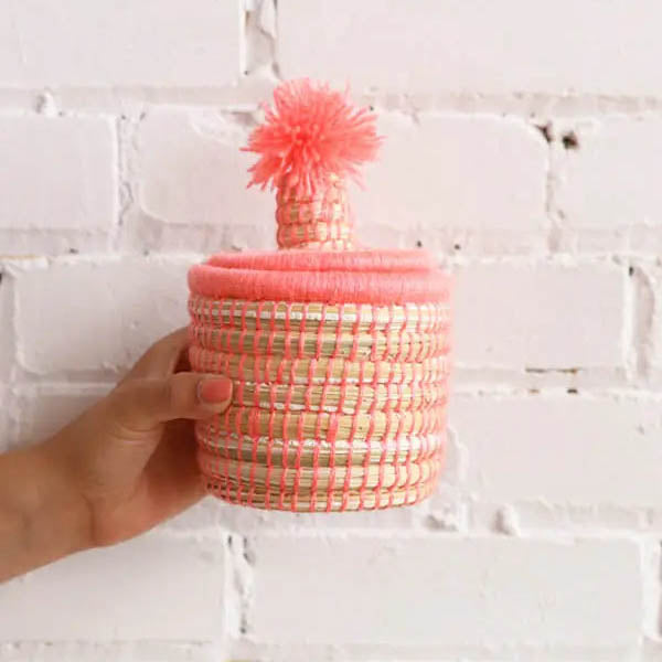 Mini Basket- Neon Coral Pompom