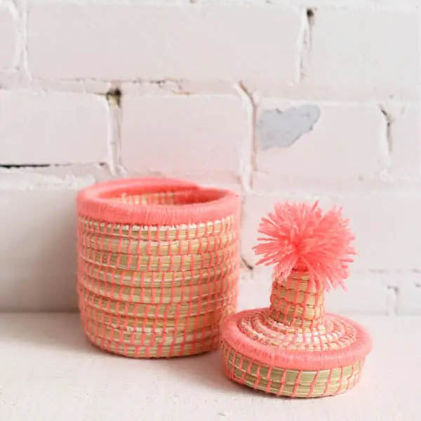 Mini Basket- Neon Coral Pompom