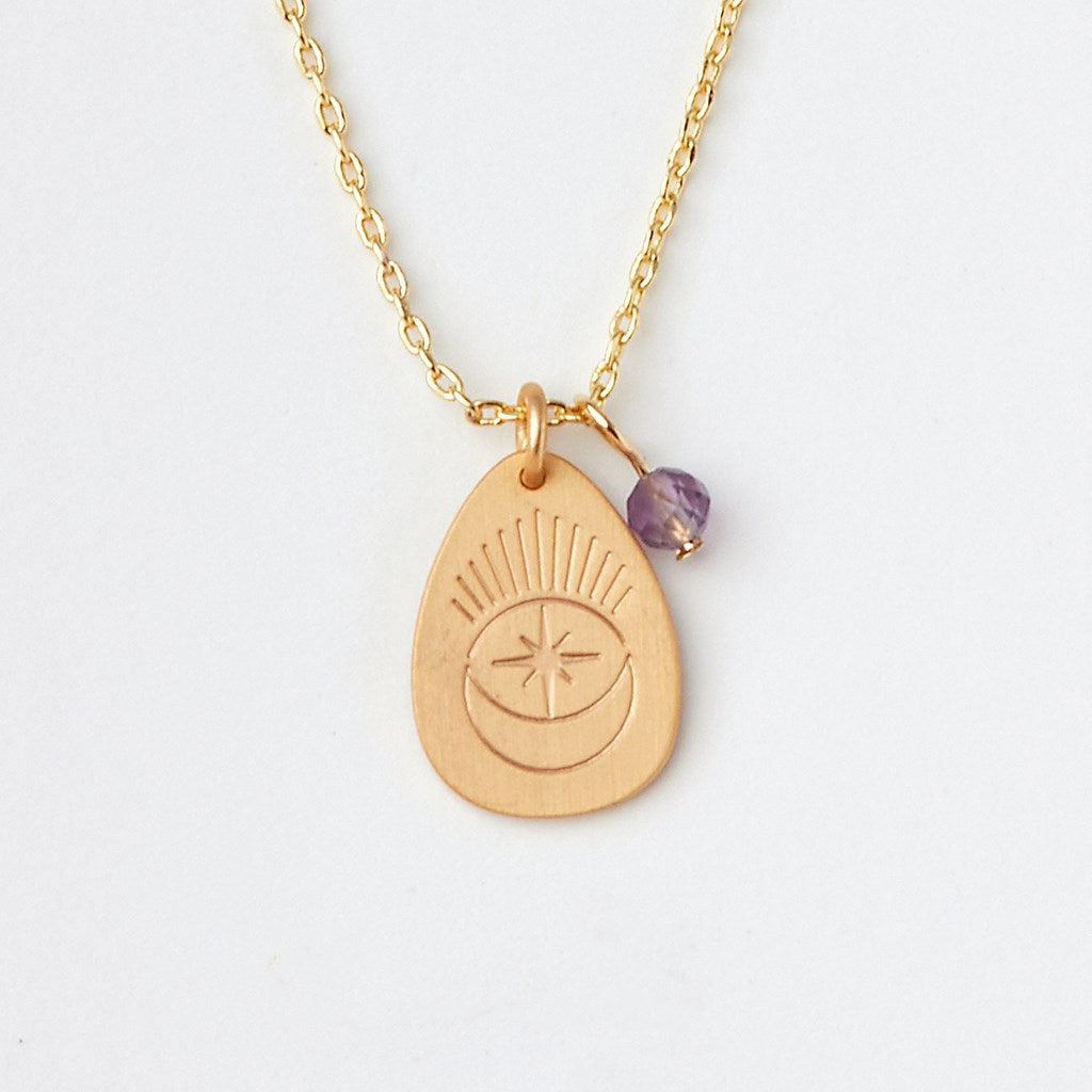 Stone Intention Charm Necklace - Amethyst + Gold
